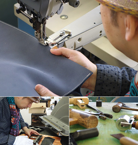 革のセレクトから裁断・縫製・仕上げまで、すべての工程を職人の手仕事で生産